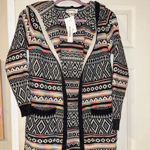 Colorful hooded long cardigan in small brand new with tags